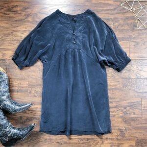 BCBGMaxAzria • black silk mini dress dolman sleeve cold shoulder shift tunic